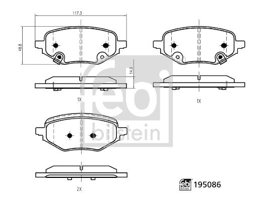 Brake Pad Set, disc brake - 195086 FEBI BILSTEIN