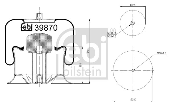 Soffietto, Sospensione pneumatica - 39870 FEBI BILSTEIN