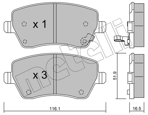 Brake Pad Set, disc brake - 22-0485-1 METELLI