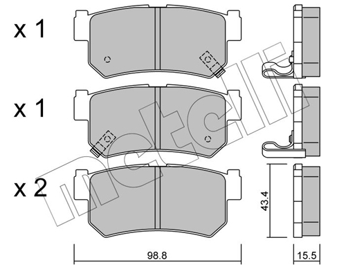 Комплект тормозных колодок, дисковый тормоз - 22-0519-0 METELLI