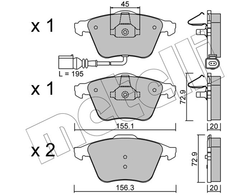 Комплект тормозных колодок, дисковый тормоз - 22-0549-4 METELLI