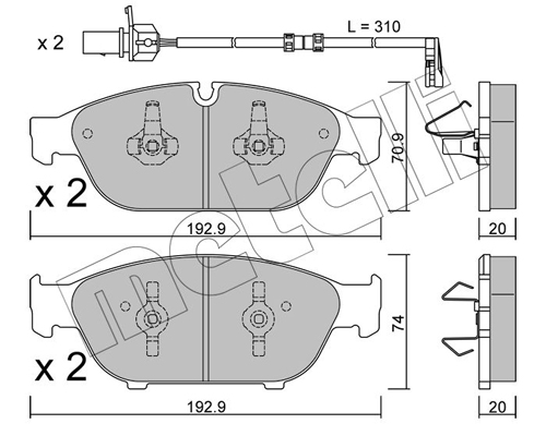 Kit pastiglie freno, Freno a disco - 22-0953-0K METELLI