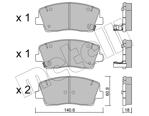 Brake Pad Set, disc brake - 22-1169-0 METELLI
