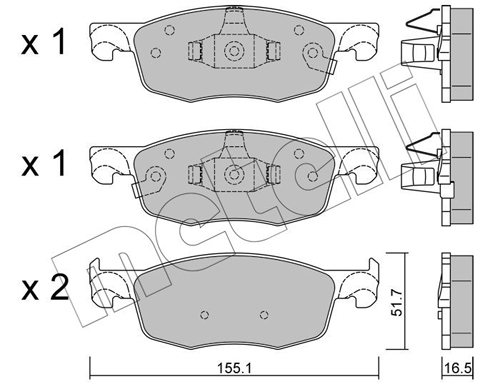 Brake Pad Set, disc brake - 22-1282-0 METELLI