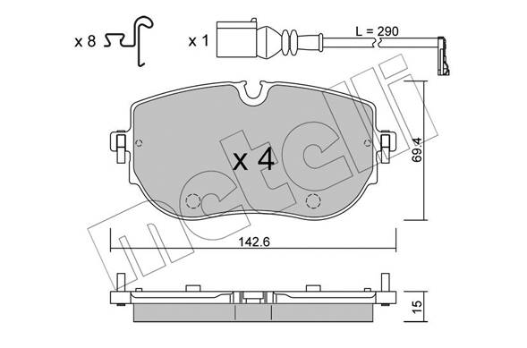 Kit pastiglie freno, Freno a disco - 22-1319-0 METELLI