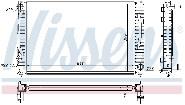 Radiator, engine cooling - 60496 NISSENS