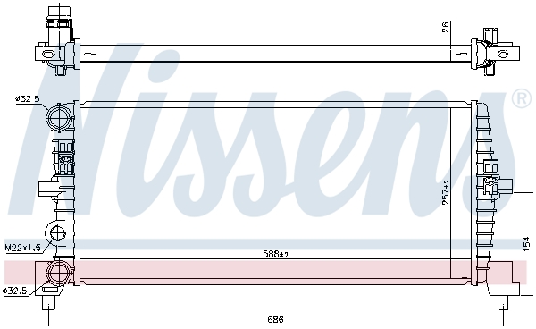 Radiator, engine cooling - 606239 NISSENS