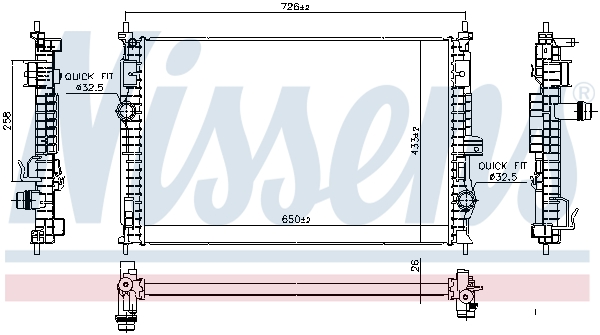 Radiator, engine cooling - 606342 NISSENS