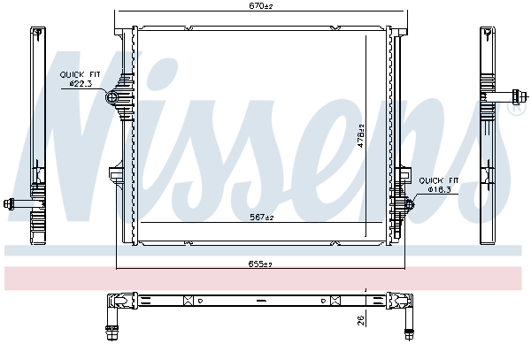 Radiator, engine cooling - 606397 NISSENS