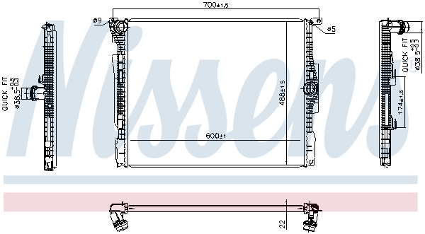 Radiator, engine cooling - 606513 NISSENS