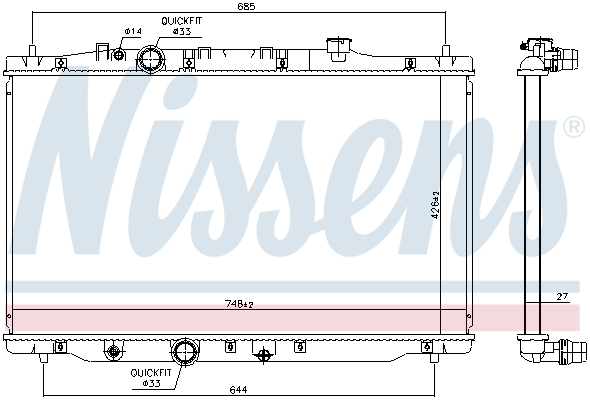Radiator, engine cooling - 606522 NISSENS