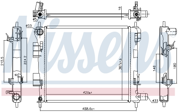 Radiator, engine cooling - 606702 NISSENS