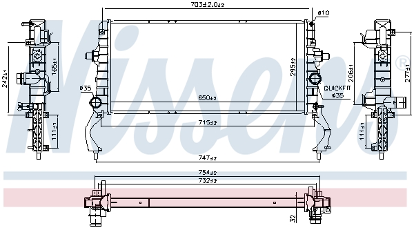 Radiator, engine cooling - 606801 NISSENS
