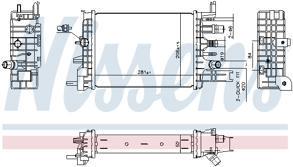 Radiatore, Raffreddamento motore - 607033 NISSENS