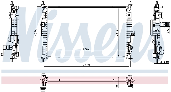 Radiator, engine cooling - 607100 NISSENS