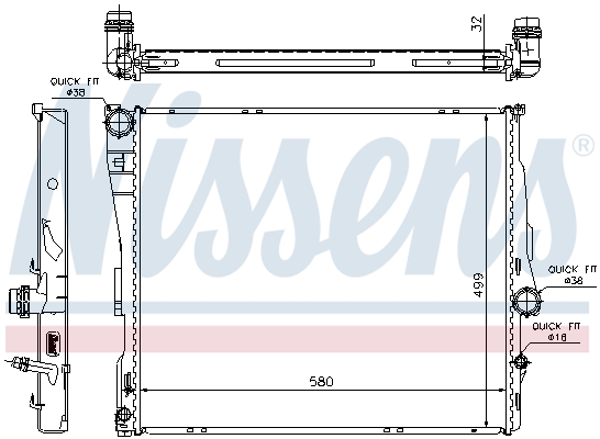 Radiator, engine cooling - 60807 NISSENS