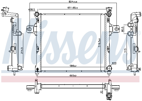 Radiator, engine cooling - 61038 NISSENS