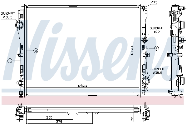 Radiator, engine cooling - 627023 NISSENS