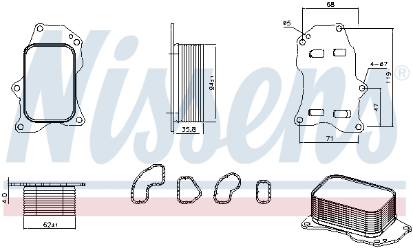 Radiatore olio, Olio motore - 91562 NISSENS