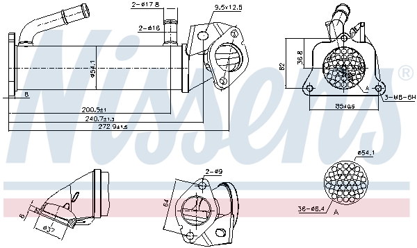 Radiatore, Ricircolo gas scarico - 989322 NISSENS