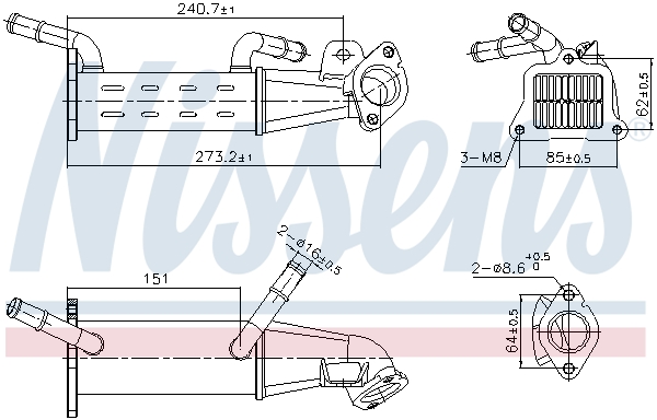 Radiatore, Ricircolo gas scarico - 989451 NISSENS