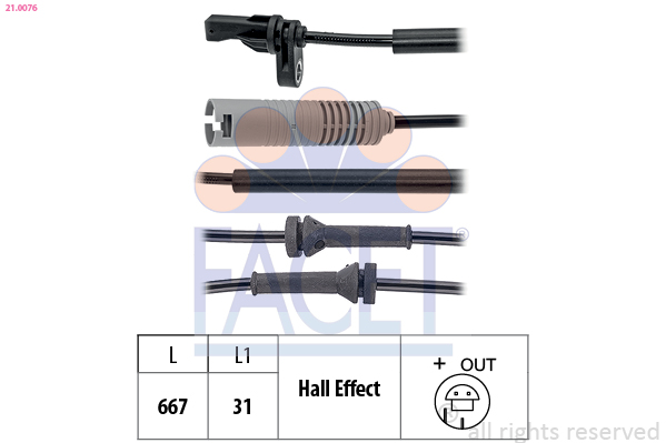Sensor, wheel speed - 21.0076 FACET