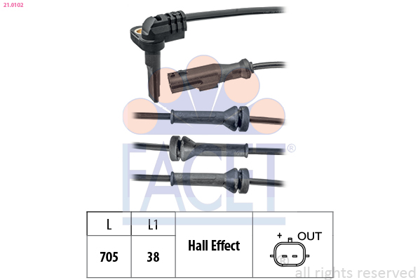 Sensor, wheel speed - 21.0102 FACET