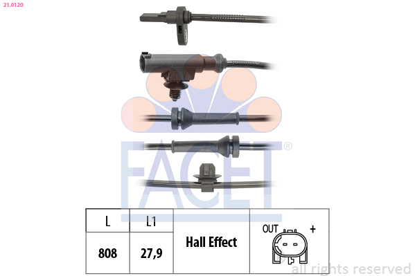 Sensor, wheel speed - 21.0120 FACET