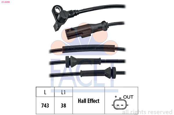 Sensor, wheel speed - 21.0200 FACET