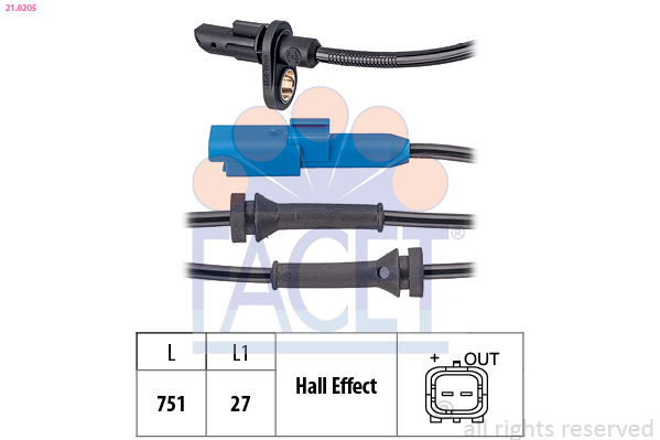 Sensor, wheel speed - 21.0205 FACET