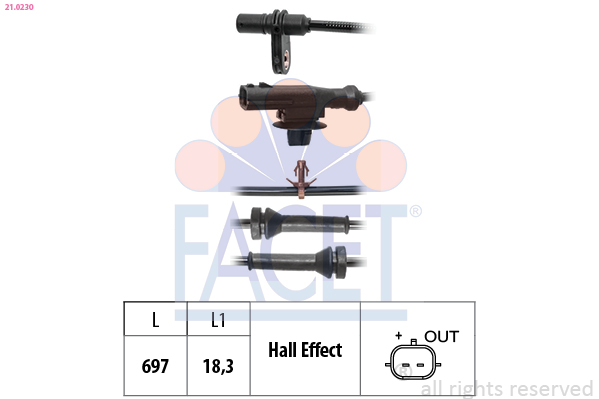 Sensor, wheel speed - 21.0230 FACET