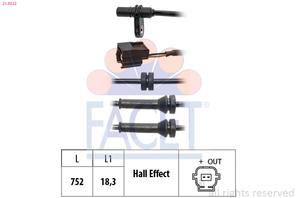 Sensor, wheel speed - 21.0232 FACET
