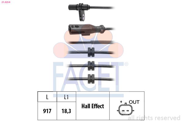 Sensor, wheel speed - 21.0254 FACET