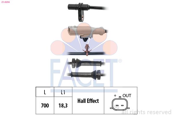 Sensor, wheel speed - 21.0256 FACET