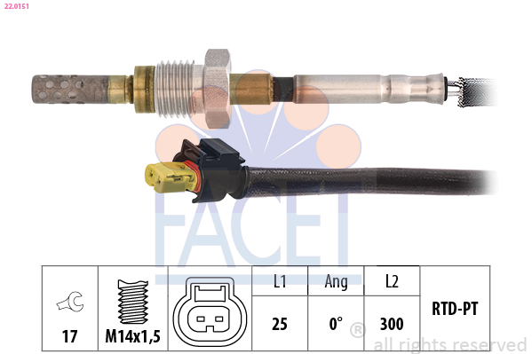 Sensore, Temperatura gas scarico - 22.0151 FACET