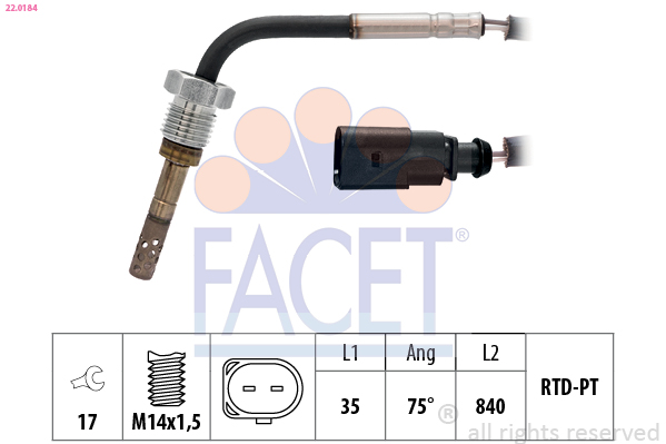 Sensore, Temperatura gas scarico - 22.0184 FACET