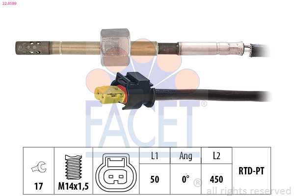 Sensore, Temperatura gas scarico - 22.0189 FACET