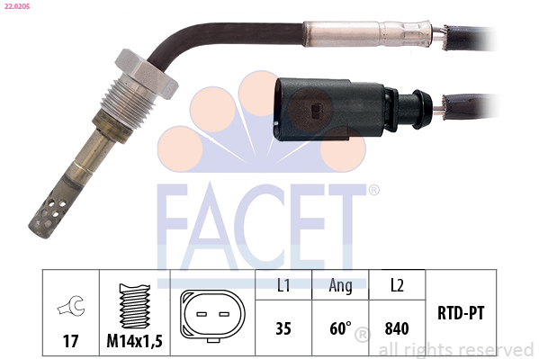 Sensore, Temperatura gas scarico - 22.0205 FACET