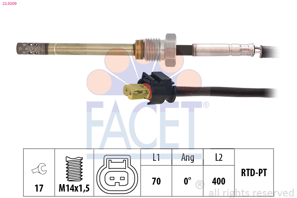 Sensore, Temperatura gas scarico - 22.0209 FACET