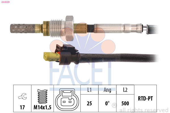Sensore, Temperatura gas scarico - 22.0220 FACET