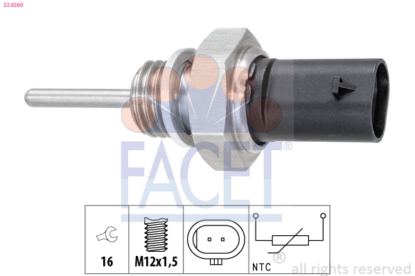 Sensore, Temperatura gas scarico - 22.0260 FACET