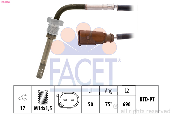 Sensore, Temperatura gas scarico - 22.0268 FACET