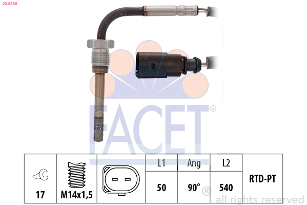 Sensore, Temperatura gas scarico - 22.0288 FACET