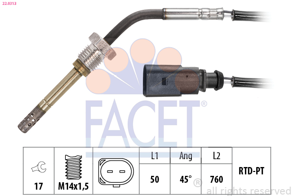 Sensore, Temperatura gas scarico - 22.0313 FACET