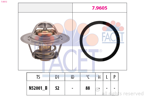 Thermostat, coolant - 7.8312 FACET