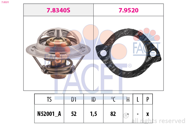 Thermostat, coolant - 7.8331 FACET