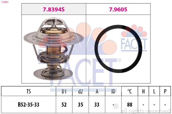 Thermostat, coolant - 7.8483 FACET
