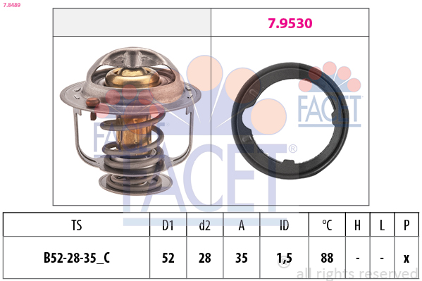Thermostat, coolant - 7.8489 FACET