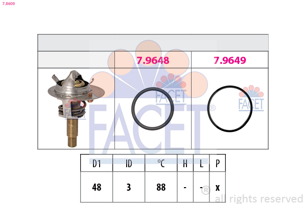 Thermostat, coolant - 7.8609 FACET