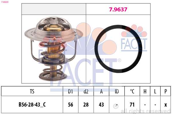 Thermostat, coolant - 7.8650 FACET